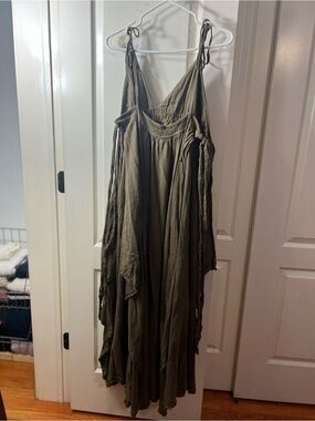 Olive Green Boho Tie-Shoulder Maxi Dress